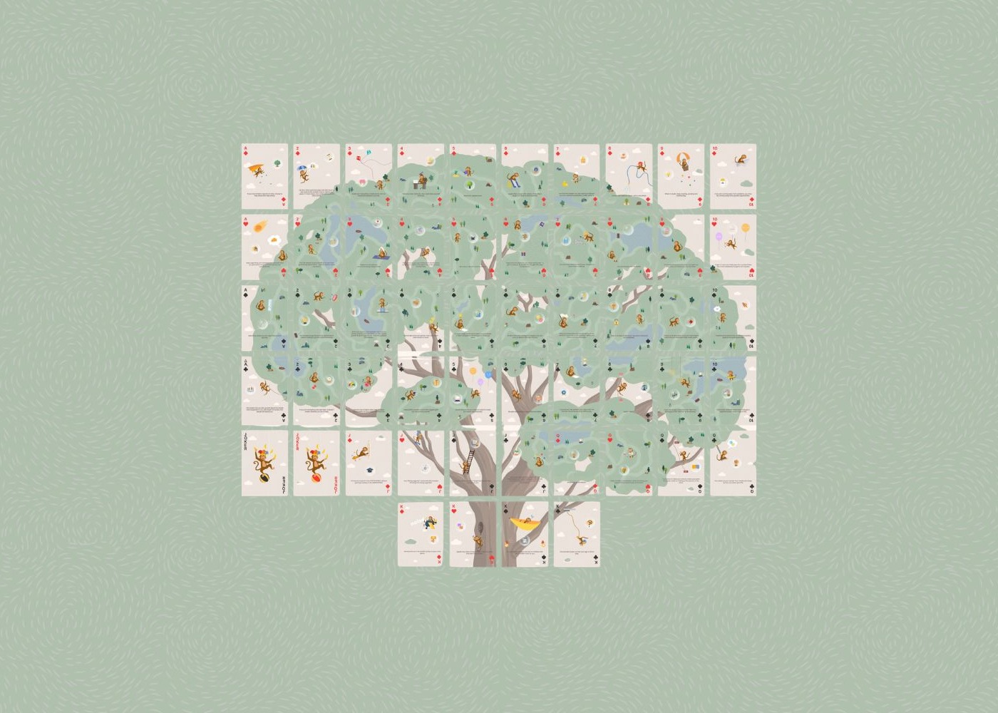 All 52 Calmasutras cards arranged together to form a single illustrated Calm Tree